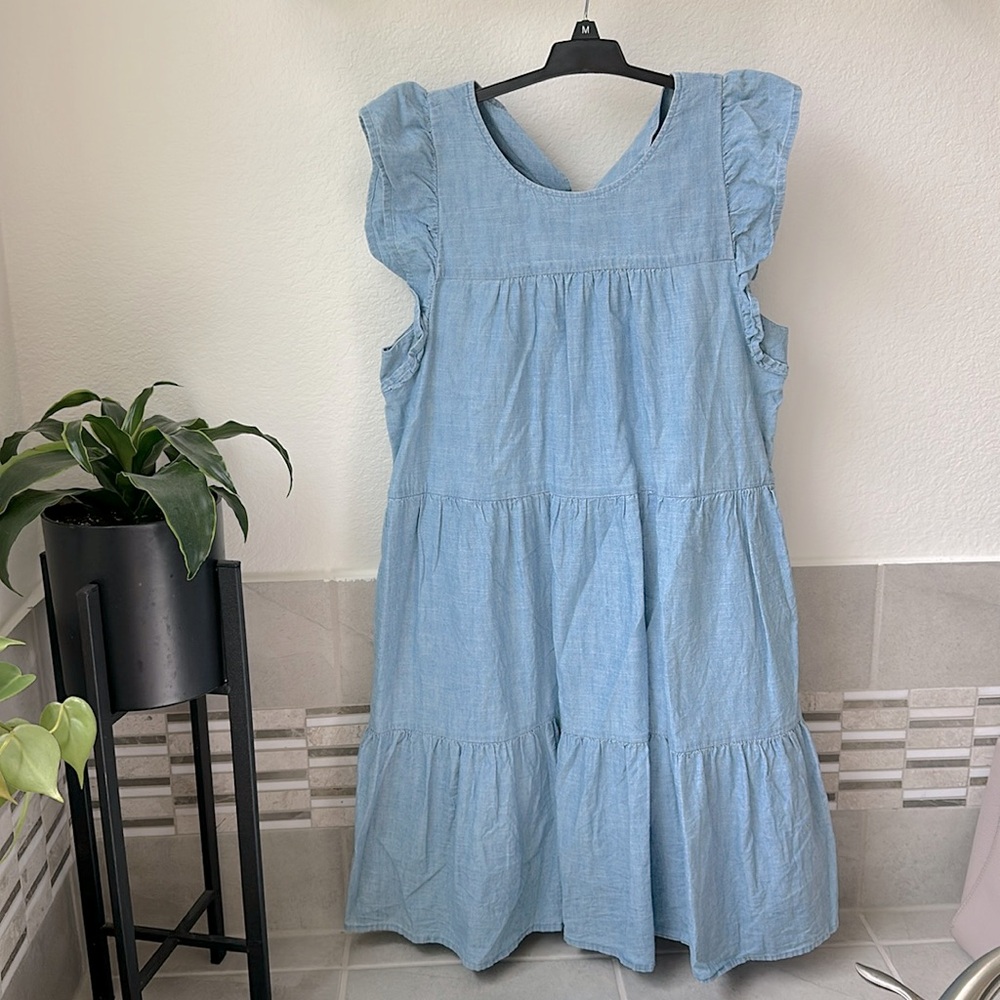 Jcrew Chambray Tiered Dress